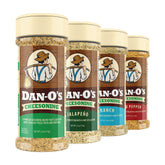 Dan-O's four-pack front package showing all flavors and pantry-ready convenience