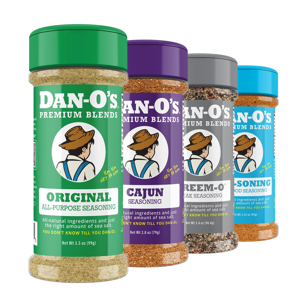 Dan-O's four bottle set front packaging shows all flavors and convenience
