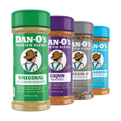 Dan-O's four bottle set front packaging shows all flavors and convenience