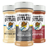 Dan-O's three-bottle pack front view showing variety and bold labeling