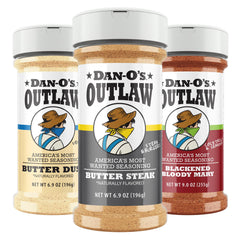 Dan-O's three-bottle pack front view showing variety and bold labeling