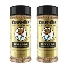 Dan-O's front bottle view showing SPG Tri-O seasoning and pantry-ready convenience