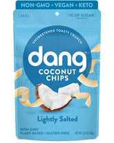 DANG front packaging showing toasted coconut chips and keto-friendly benefits