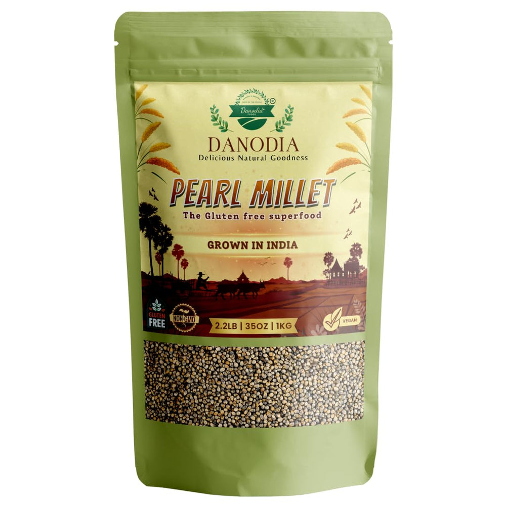 Danodia Foods front pack showing 2 lb bajra and clear labeling benefit pantry-ready