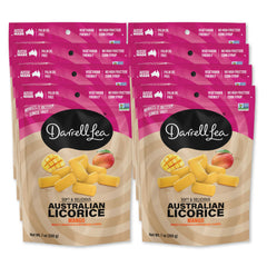 Darrell Lea front packaging mango licorice showing branding and pack benefits