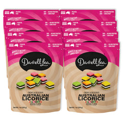 Darrell Lea front packaging showing assorted soft licorice pieces and variety benefits