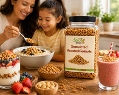 Close-up of granulated roasted peanuts texture from Dasher’s adding crunchy bite