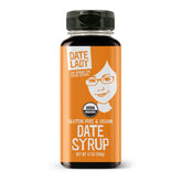 Date Lady front packaging showing 12 oz bottle and label, highlights organic benefits