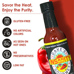Dave's Gourmet Carolina Reaper label close-up highlighting pepper origin and heat