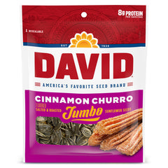 DAVID pack front view showing cinnamon churro flavor and convenience