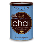 David Rio front packaging showing elephant logo and product benefit of creamy vanilla chai