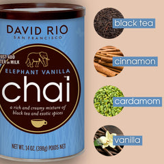 David Rio prepared hot latte in mug showcasing warm vanilla spice comfort benefit