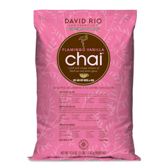 David Rio Flamingo Vanilla canister front showing label and size for shelf-ready convenience