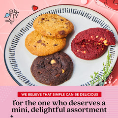 David's COOKIES close-up red velvet bite-size cookie showing moist crumb and rich color