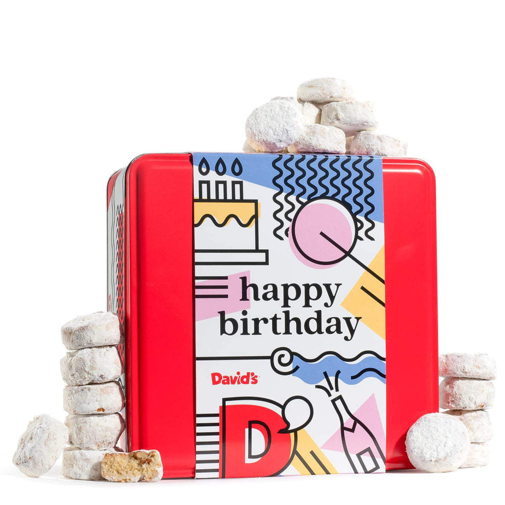 David's COOKIES tin front packaging showing attractive gift-ready design and convenience