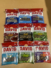 SNACKX FREEZE DAVIDs variety pack front view showing nine 5.25 oz bags and flavor labels for quick selection