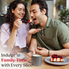 David's Cookies cheesecake on a serving platter in a party setting conveying easy entertaining benefit