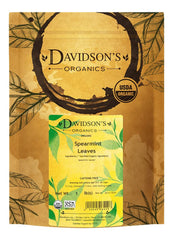 Davidson's front packaging 16-ounce bag showing organic spearmint leaves and brand clarity