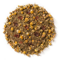Close-up of Davidson's loose tulsi chamomile leaves showing texture and freshness
