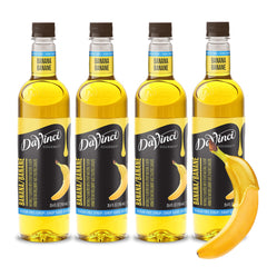 DaVinci Gourmet front label showing sugar-free banana flavor and benefit of clear identification