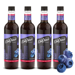 DaVinci Gourmet bottle front view showing blueberry syrup branding and vivid color benefit