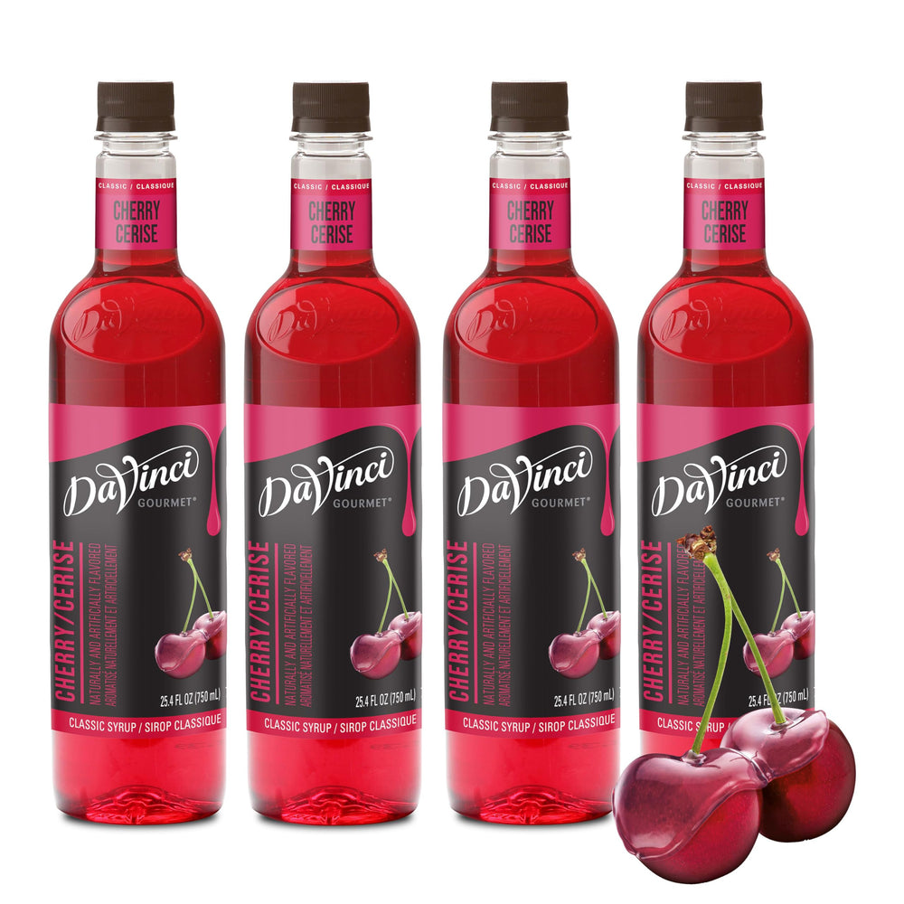 DaVinci Gourmet bottle front packaging showing bright red syrup and clear branding, great for menu visuals