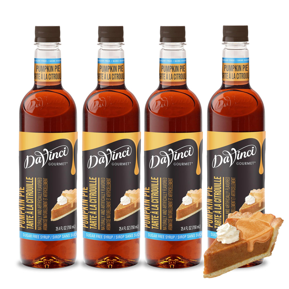 DaVinci Gourmet bottle front view showing pumpkin pie syrup branding and seasonal appeal