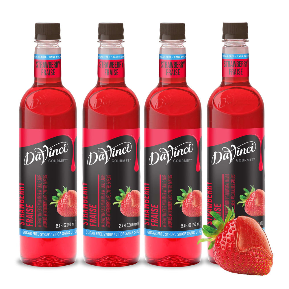 DaVinci Gourmet front packaging showing sugar-free strawberry syrup bottle benefit quick recognition