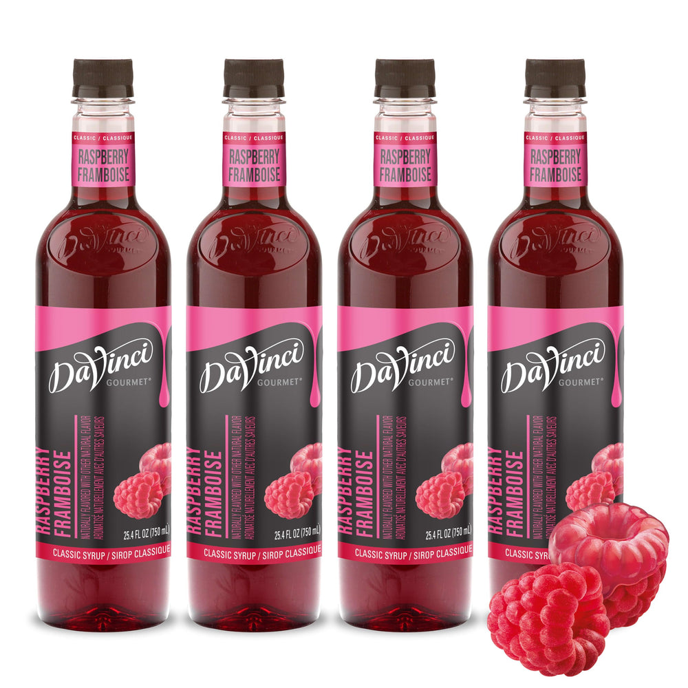 DaVinci Gourmet raspberry front packaging showing bottle and label for consistent flavor
