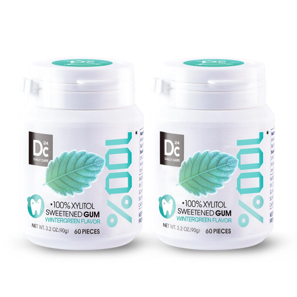 DC24 DAILY CARE front packaging showing wintergreen gum and resealable bottles for convenience