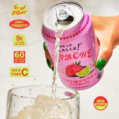 Closeup of De La Calle label highlighting organic tepache and ingredient details
