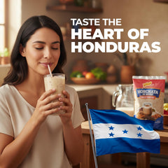 Three-pack De Mi Pais horchata mix stacked for pantry storage and bulk value