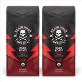 Death Wish Coffee front packaging showing two 16 oz bags and bold branding for strong mornings