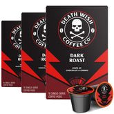 Death Wish Coffee front packaging showing bold branding and pod count for quick recognition and purchase