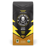 Death Wish Coffee front packaging showing organic light roast benefits