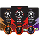 Death Wish Coffee front packaging showing variety pack and count, clear benefit of selection
