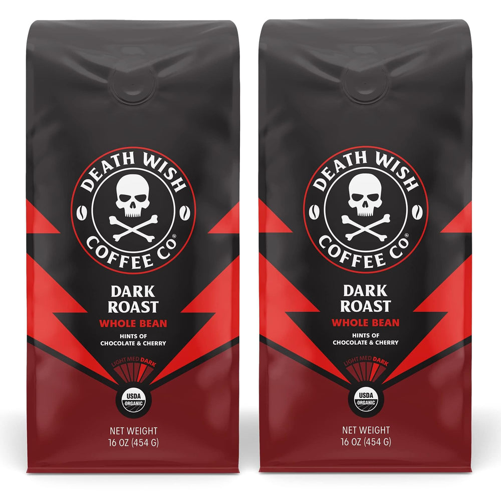 Death Wish Coffee front packaging showing bold branding and organic badge