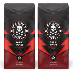 Death Wish Coffee front packaging showing bold branding and organic badge