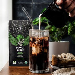 Death Wish Coffee ground coffee pouring to show texture and easy extraction