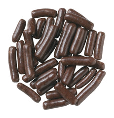 DecoPac chocolate brown sprinkles close-up texture revealing consistent shape and crunchy bite