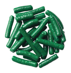 DecoPac open jar top view revealing dark green sprinkles ready to use