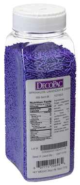 DecoPac lavender sprinkles front packaging shows jar and purple mix for easy baking