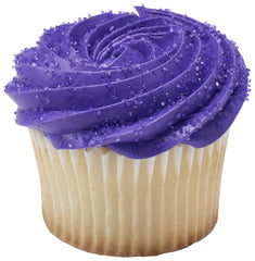 DecoPac lavender sprinkles decorating a cupcake adding color and shimmer to finished pastry