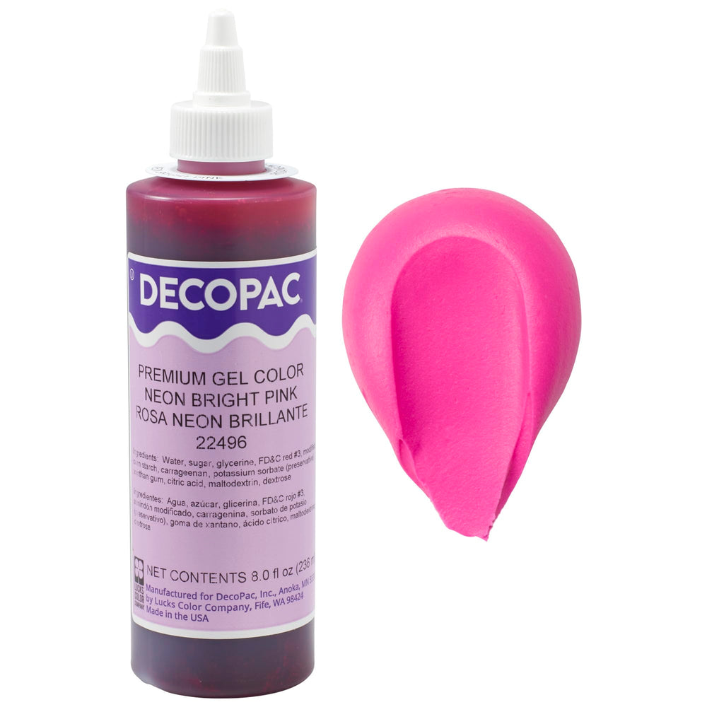 DecoPac neon bright pink front packaging showing bottle and label benefits