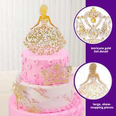 DecoPac princess topper inserted on cake creating elegant focal point