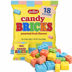 Dee Best front packaging showing 18 party favor bags and colorful bricks for easy gifting