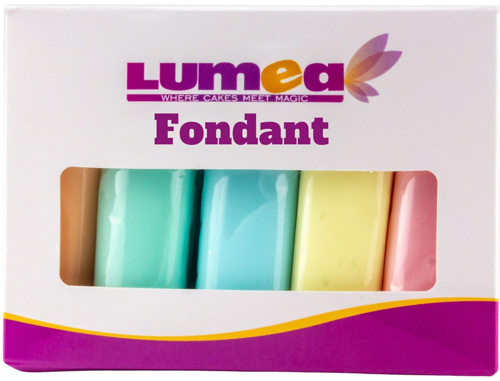 Dekozauber24 front packaging showing five pastel fondant colors and product labeling for quick identification