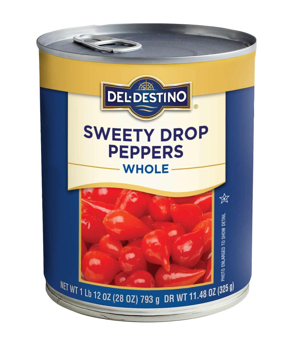 Del Destino front tin showcasing label and 28 oz size for pantry convenience