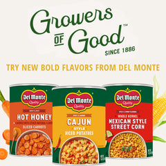Del Monte can next to measuring cup for scale, shows 14.5 oz can size