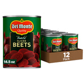 Del Monte can front view showing sliced beets and brand benefits